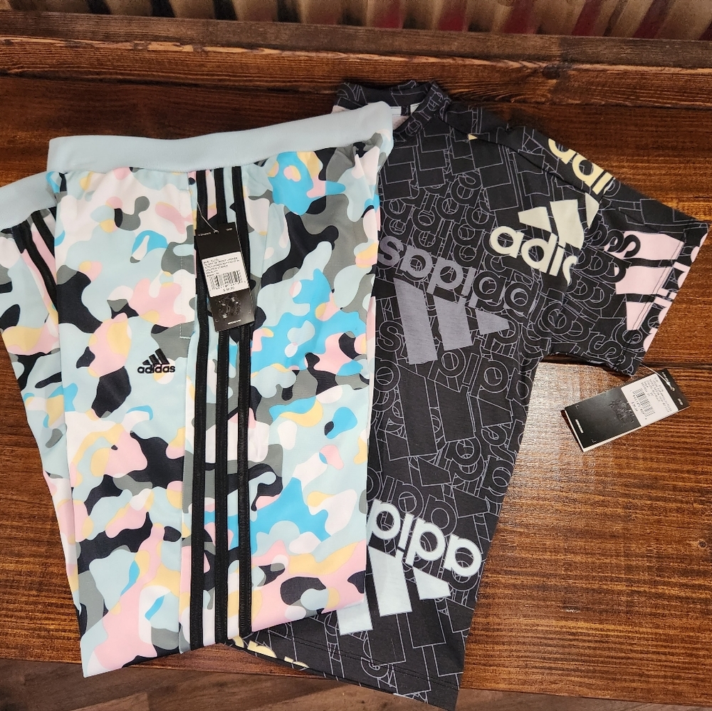 ADIDAS 2 Piece Outfit NWT Girls Size XL 16 Loose T Shirt Jogger Pants